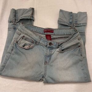Red Rivet Junior W Denim Straight Leg Cuffed Jeans Embellished Back Pockets 13